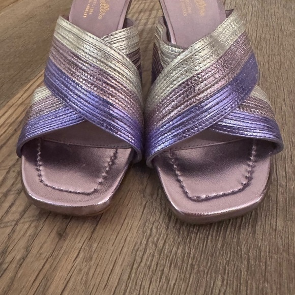 💕SEYCHELLES💕 Fleet Metallic Crisscross Sandal Heels ~ purple lavender New - Picture 6 of 10